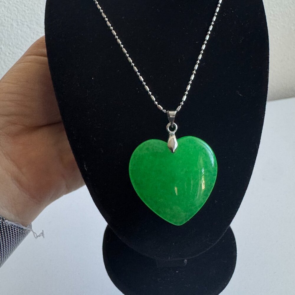 Sterling Silver Green Aventurine Heart Necklace - Picture 2 of 8